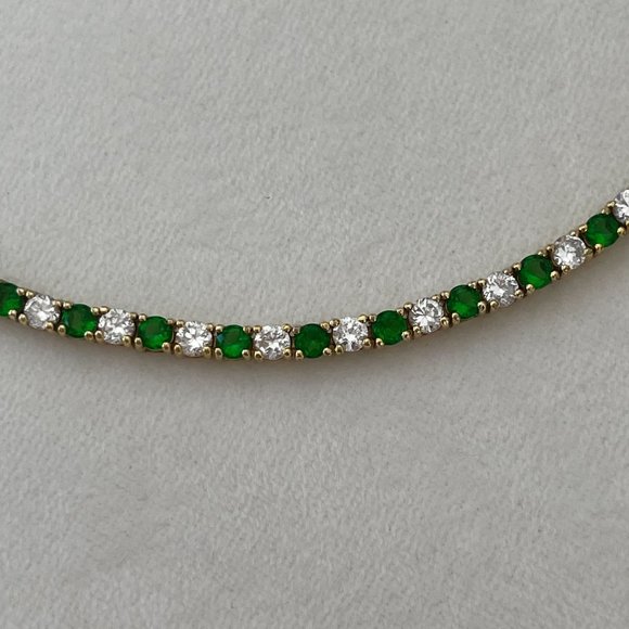 Ross Simons sterling silver 925 gold vermeil tennis link emerald CZ bracelet - Picture 3 of 11